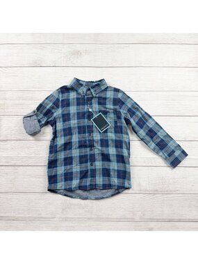 Andy & Evan Boys Blue Plaid Button Down Shirt Collared NWT 6
